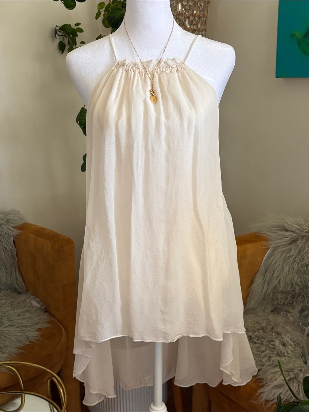 For Love & Lemons Cream Halter High-Low Dress